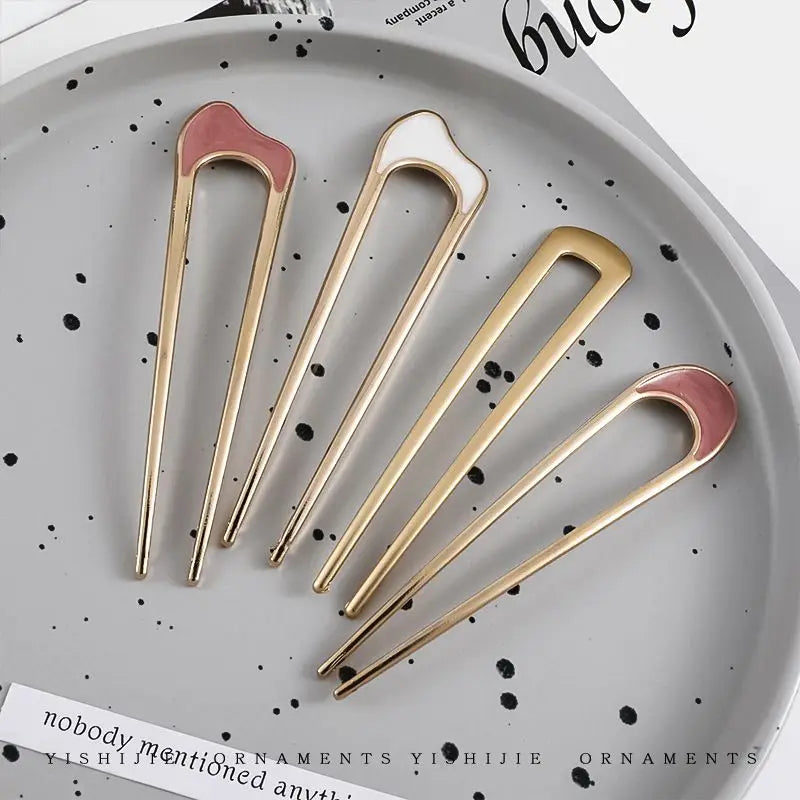 Metal Hair Pin Stick French Style U Shape Hair Clips Enamel U Sticks Pins For Women Girls Hairstyle Accessories Wholesale Gifts