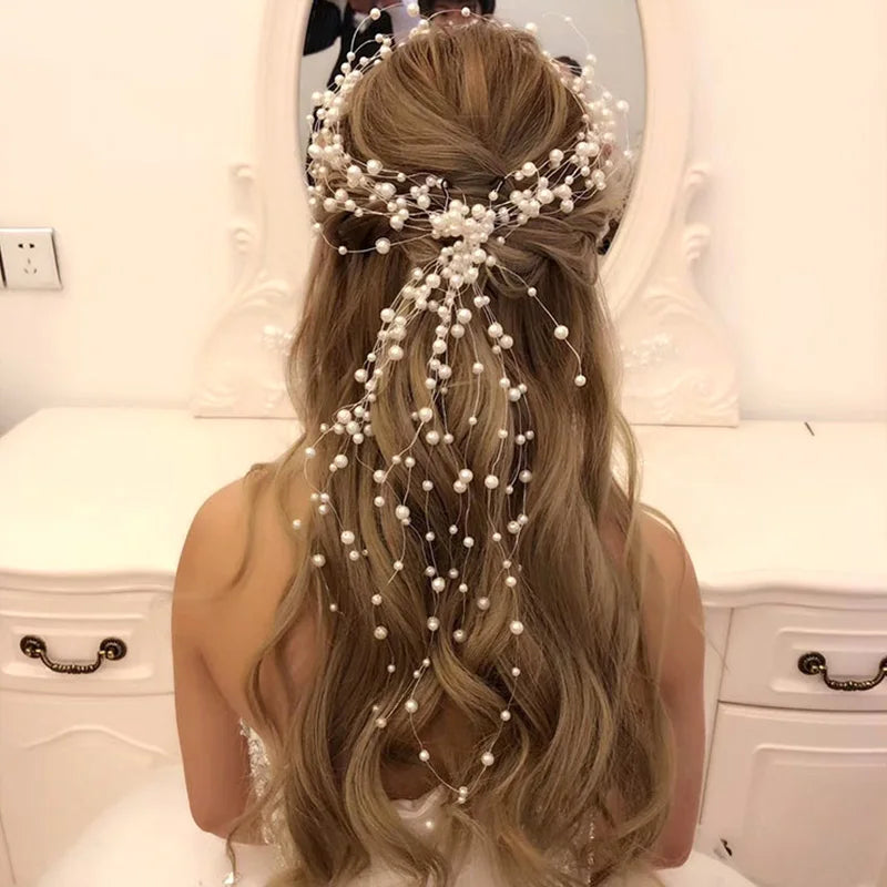 Luxury Imitation Pearl Tiaras Hairbands Handmade Headbands Girls Women Hairstyles Designs Tools Bridal Wedding Hair Accessories