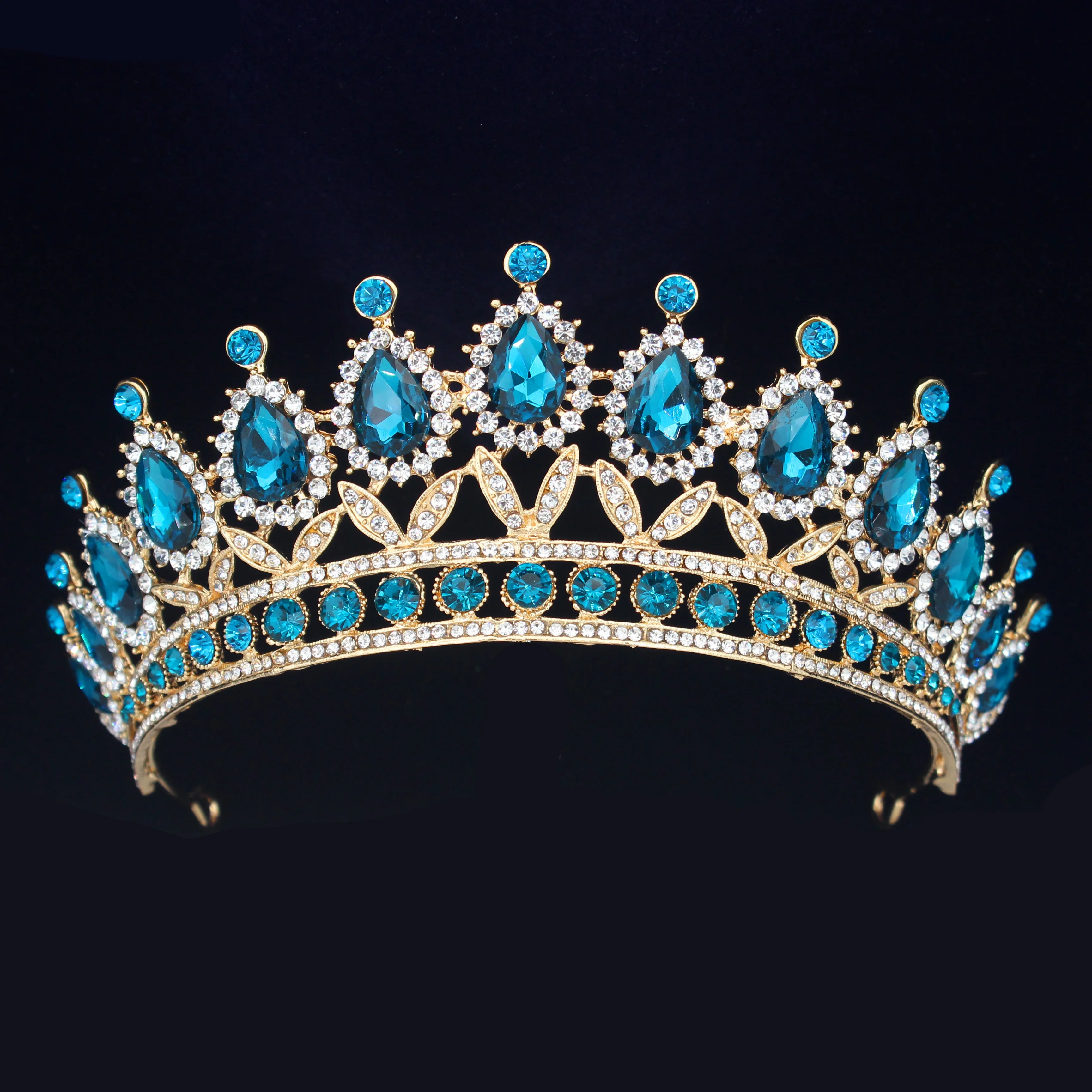 Baroque Vintage Green Royal Tiara Crowns Bride Blue Red Queen Crown Bridal Headband Wedding Tiara For Women Hair Jewelry